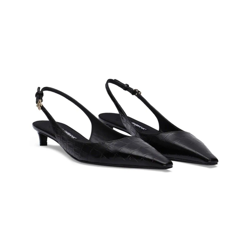 Dolce Gabbana Black Patent Croc Slingback Kitten Heel Pumps 38 US 8 DG Logo NIB - Picture 14 of 16